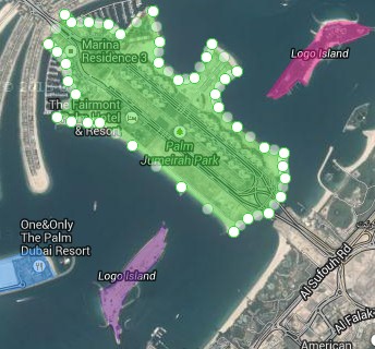 palm jumeira trunk area marked for measurement of area